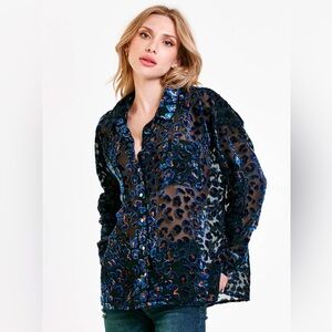 DEAR JOHN Velvet BurnOut ARIANNA Leopard Top NWT XS
